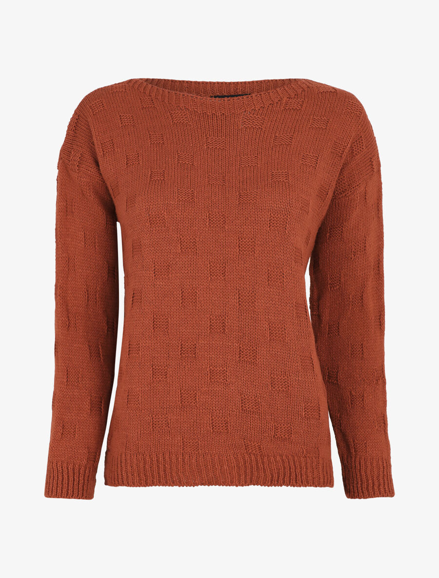 Pull classique à imprimé effet damier - Terre de sienne - 5