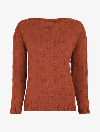 Pull classique à imprimé effet damier - Terre de sienne - 5