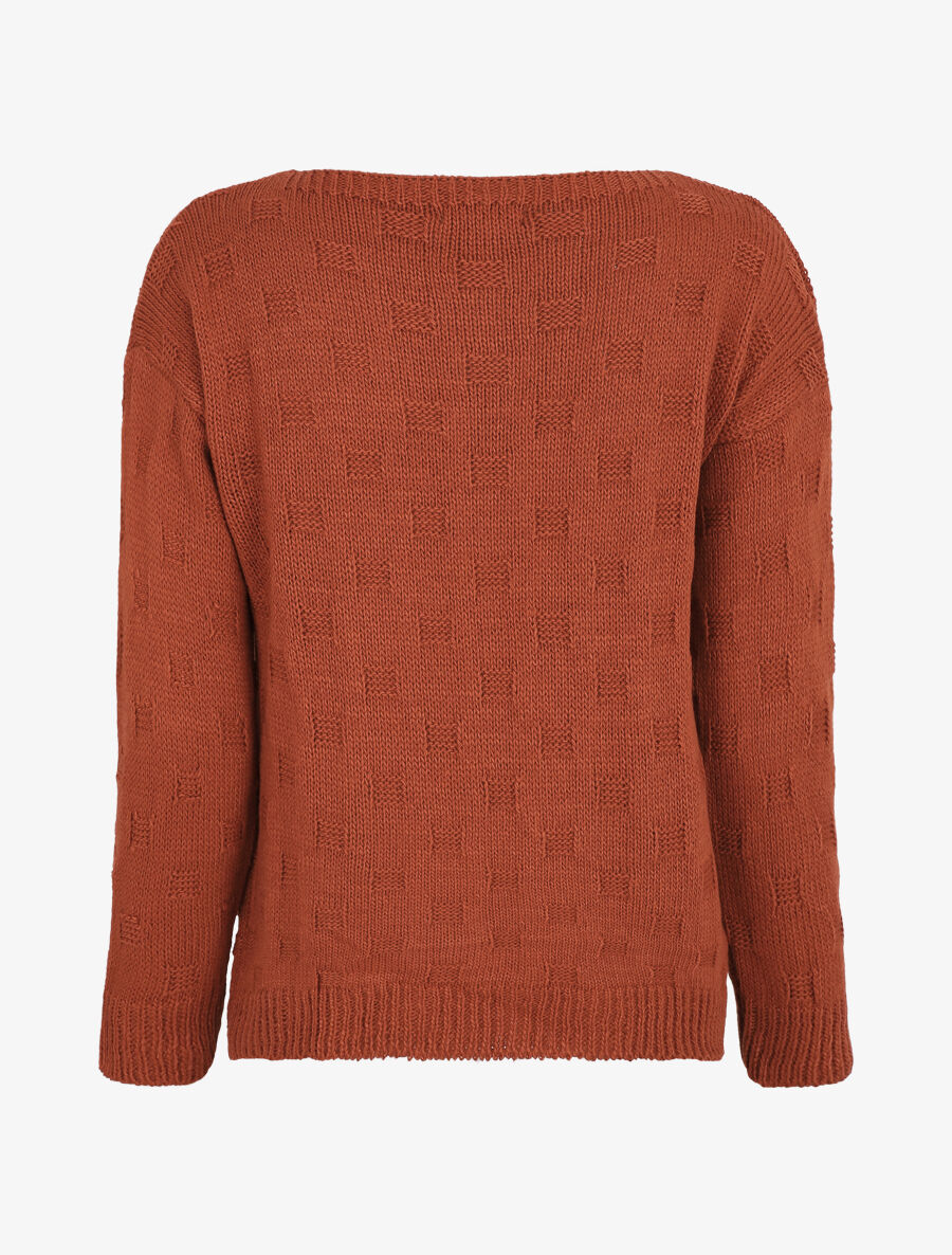 Pull classique à imprimé effet damier - Terre de sienne - 2