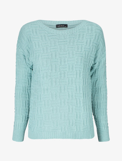Pull uni en maille à imprimé graphique - Turquoise - 5