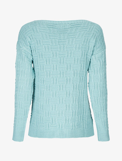 Pull uni en maille à imprimé graphique - Turquoise - 2