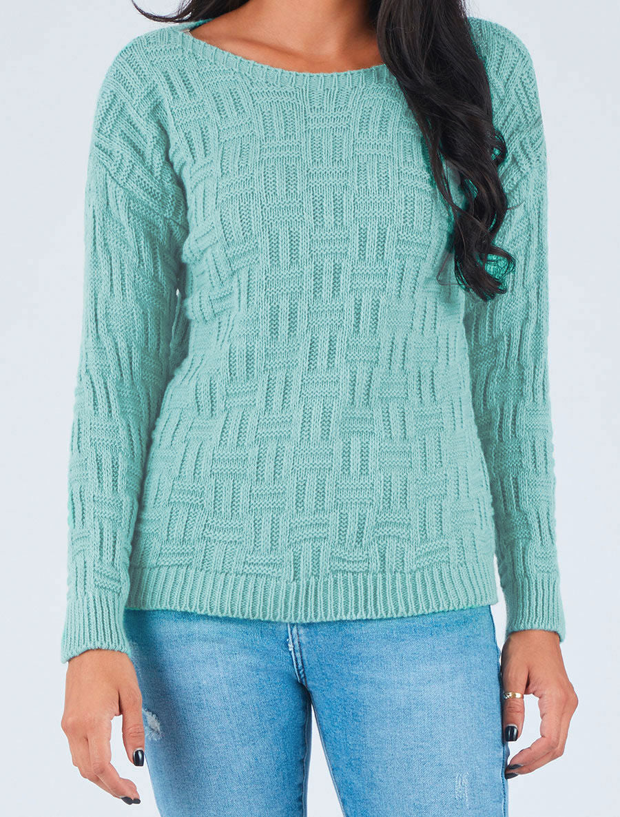 Pull uni en maille à imprimé graphique - Turquoise - 4