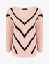 Pull en maille imprimé rayures en V - Rose - 1