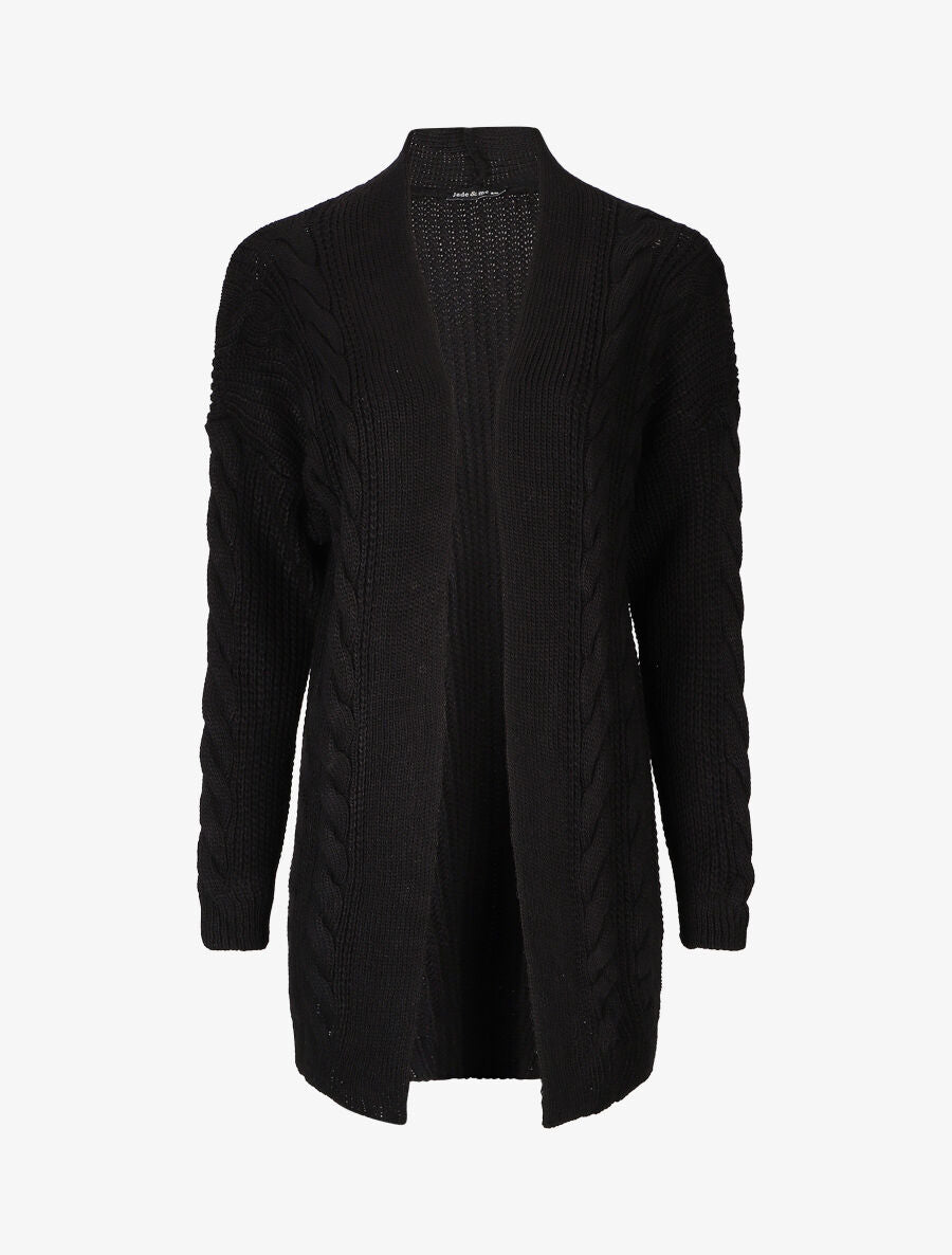 Gilet long ouvert en maille - Noir - 4