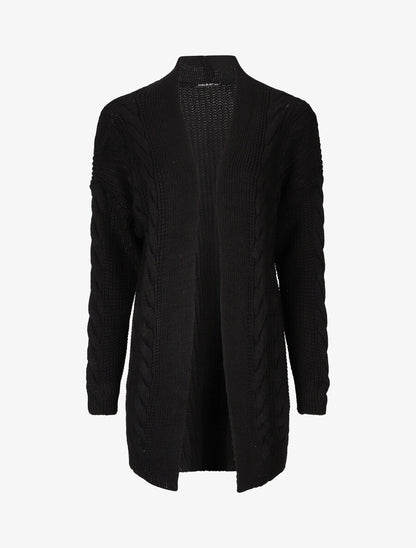Gilet long ouvert en maille - Noir - 4