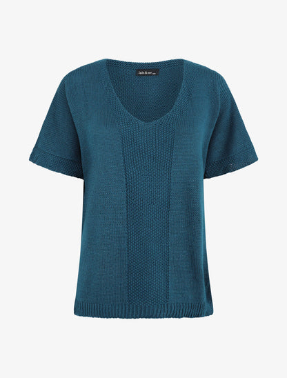 Pull à col rond et manches courtes - Bleu canard - 1