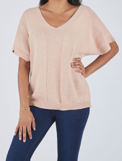 Pull à col rond et manches courtes - Rose - 4