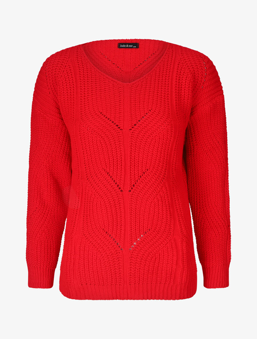Pull uni en grosse maille à col rond - Rouge - 4