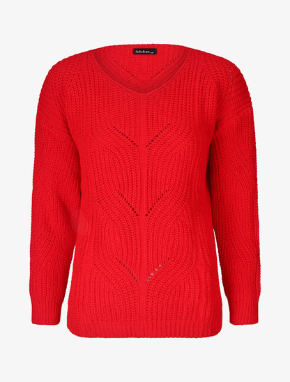 Pull uni en grosse maille à col rond - Rouge - 4
