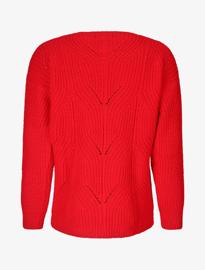 Pull uni en grosse maille à col rond - Rouge - 2