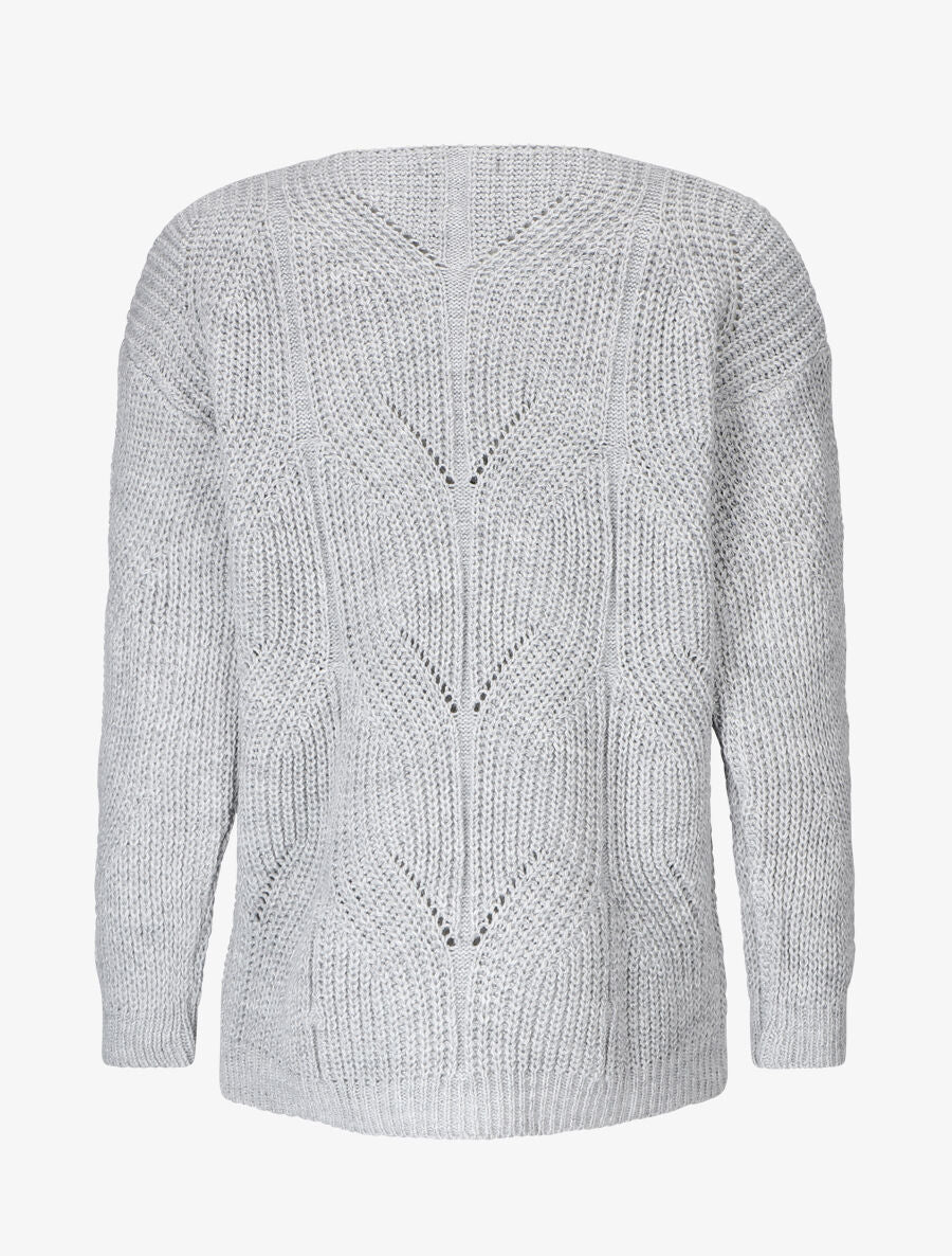 Pull uni en grosse maille à col rond - Gris - 2