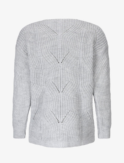 Pull uni en grosse maille à col rond - Gris - 2