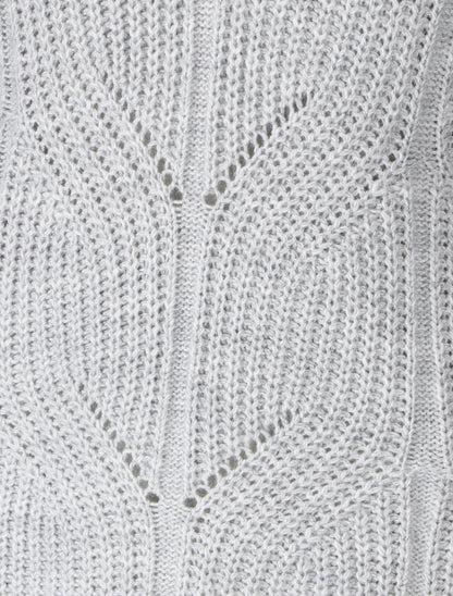 Pull uni en grosse maille à col rond - Gris - 3