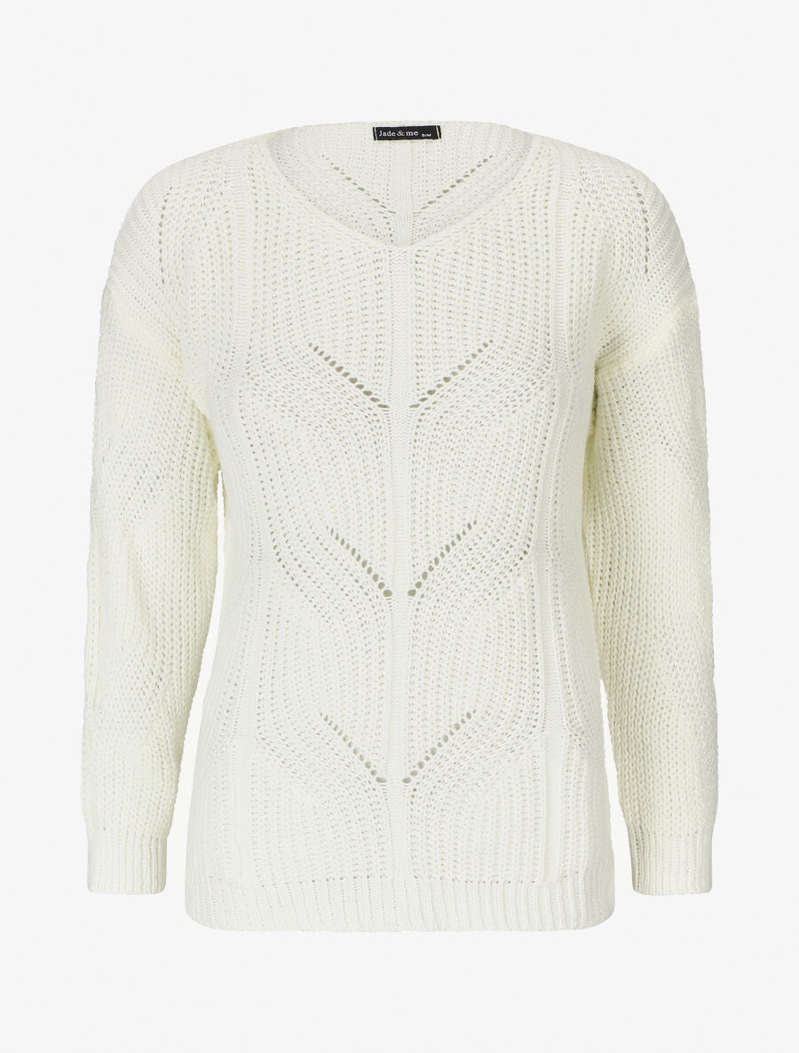 Pull uni en grosse maille à col rond - Écru - 5