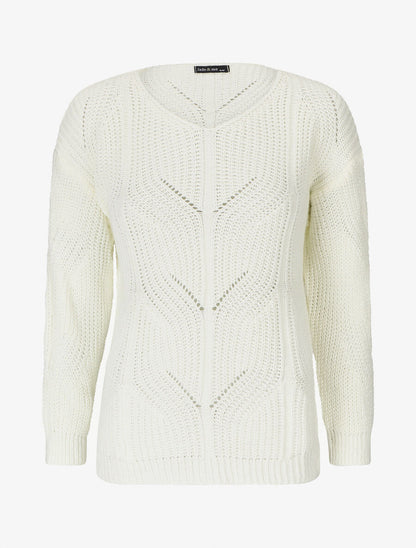 Pull uni en grosse maille à col rond - Écru - 5