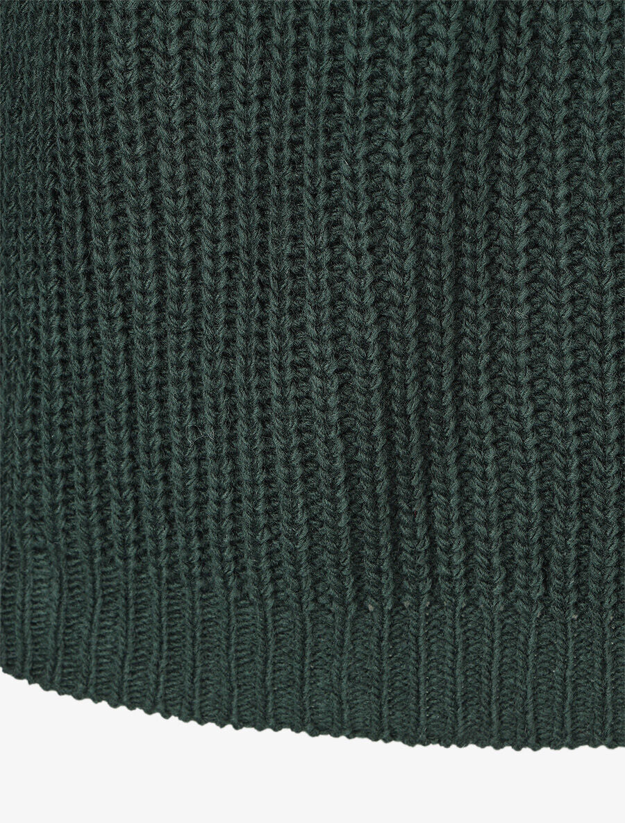Pull uni en grosse maille à col bateau - Vert sapin - 3