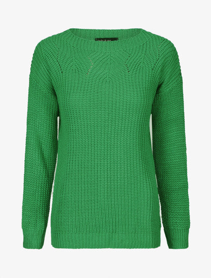 Pull uni en grosse maille à col bateau - Vert - 5