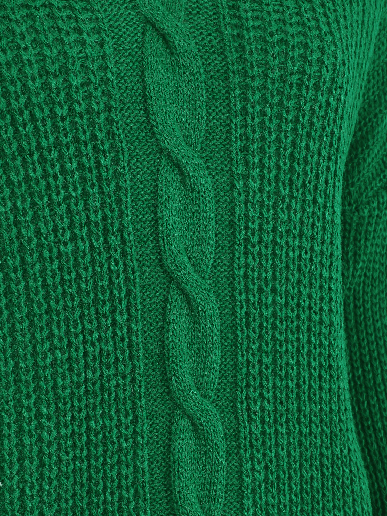 Pull uni à col V et torsade - Vert - 3