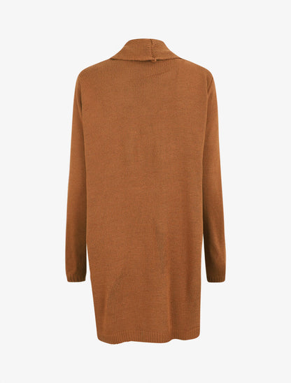 Gilet mi-long ouvert en maille - Camel - 2