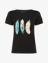 T-shirt à motif plumes et strass - Noir - 1