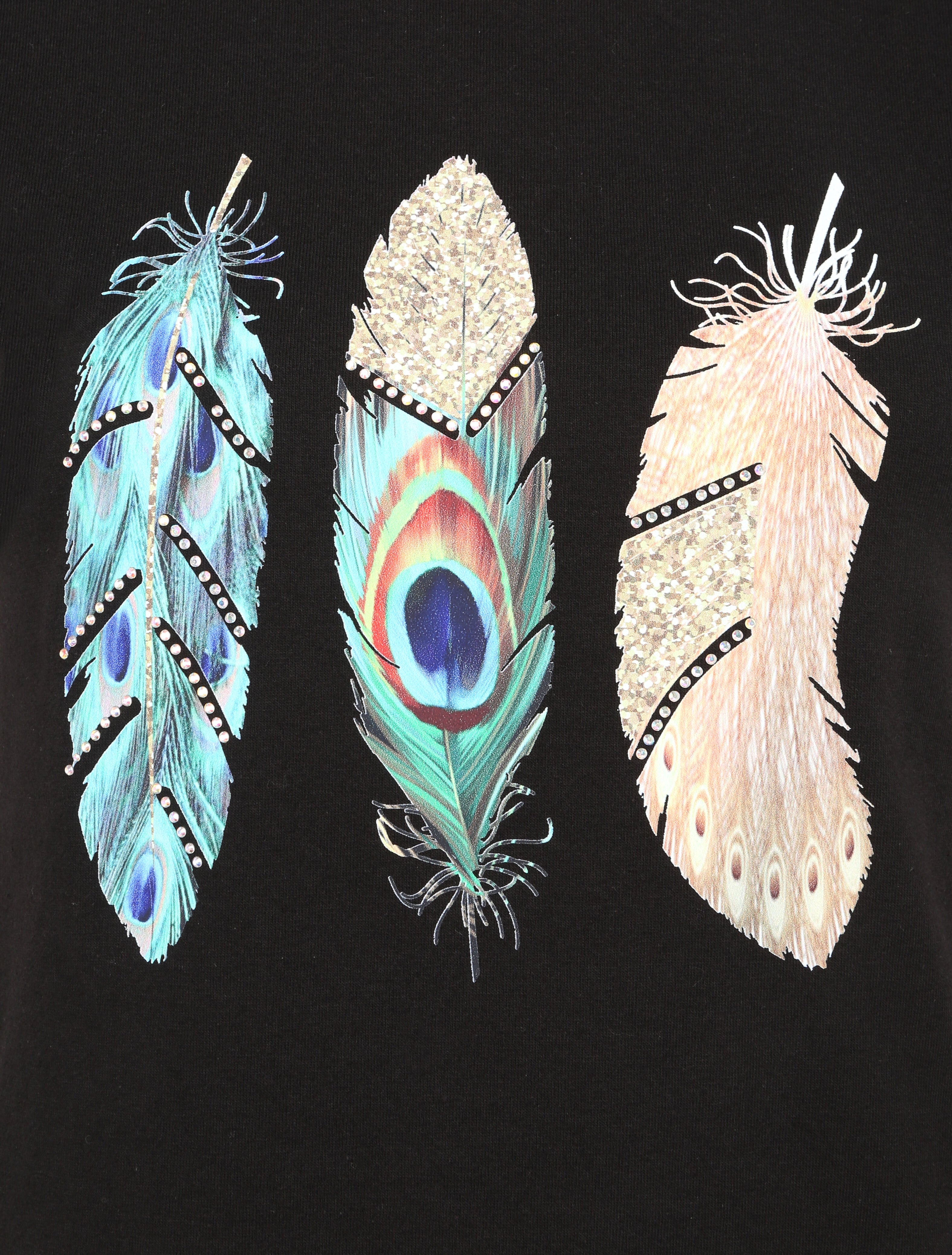 T-shirt à motif plumes et strass - Noir - 3