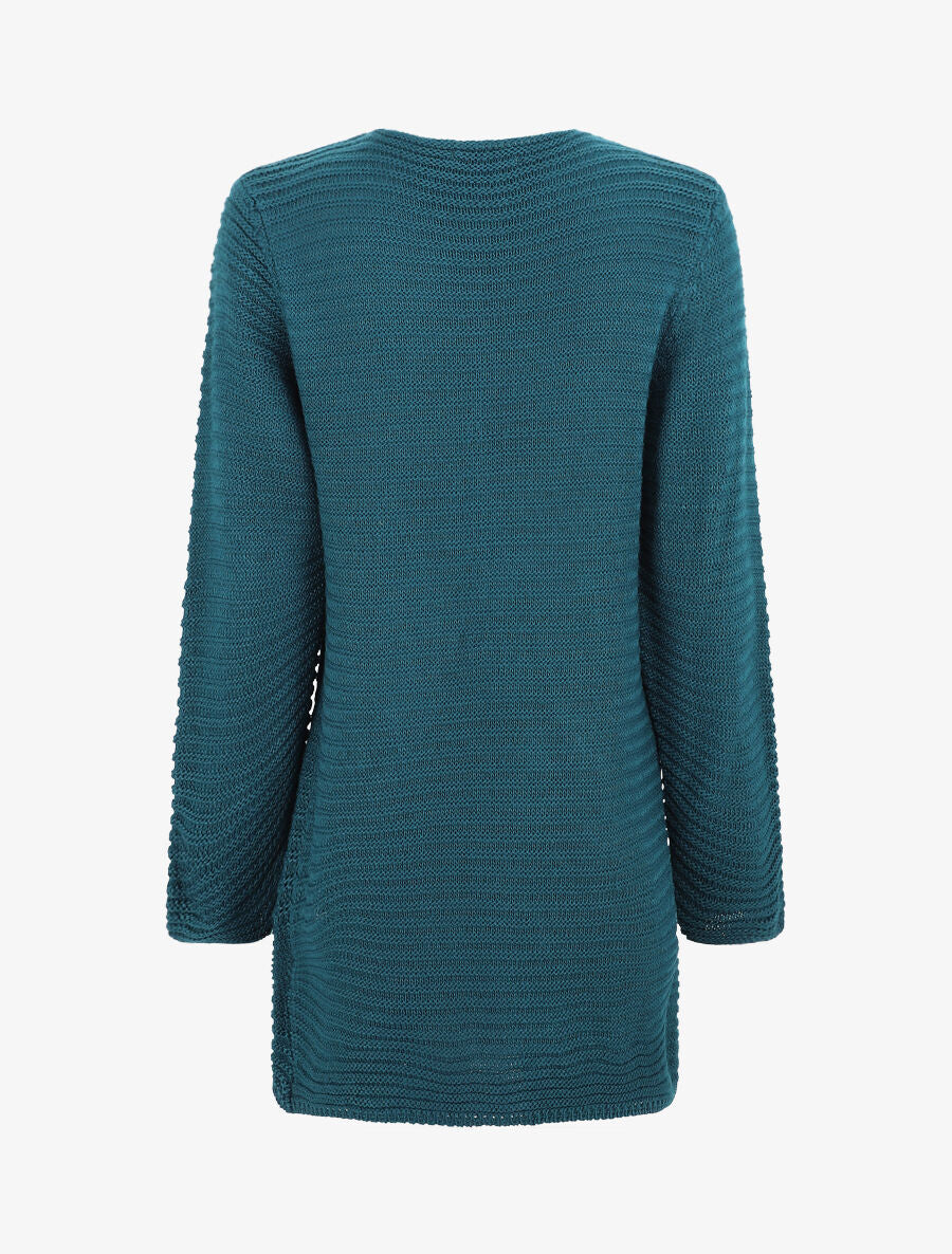 Gilet mi-long côtelé - Bleu canard - 2