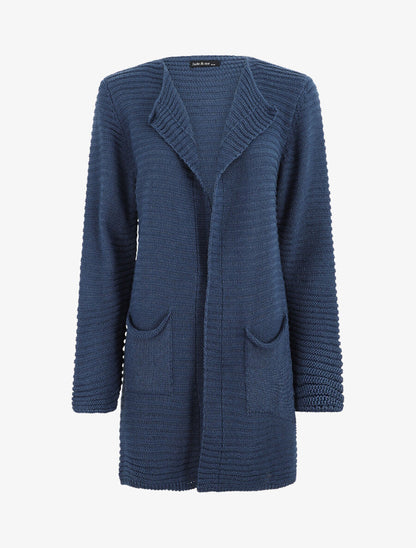 Gilet mi-long côtelé - Bleu foncé - 5