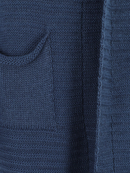 Gilet mi-long côtelé - Bleu foncé - 3