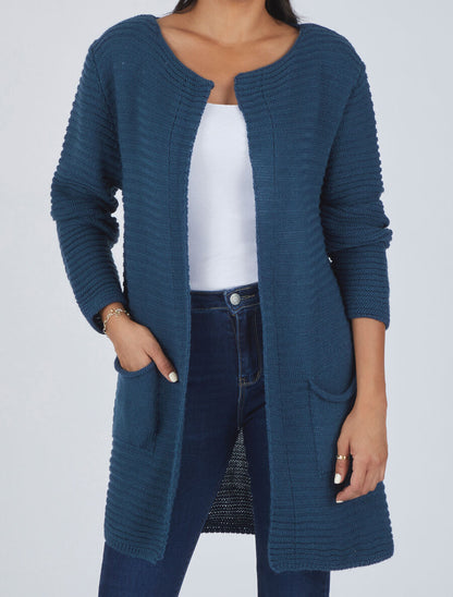 Gilet mi-long côtelé - Bleu foncé - 4