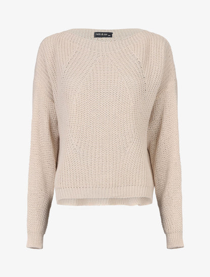Pull loose à col bateau - Beige - 1