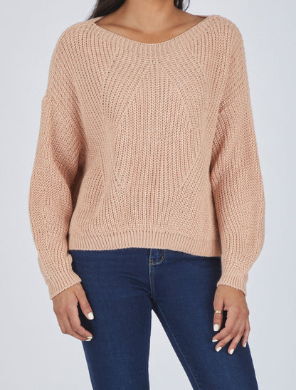 Pull loose à col bateau - Rose - 4