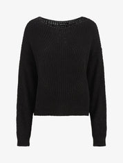 Pull loose à col bateau - Noir - 1