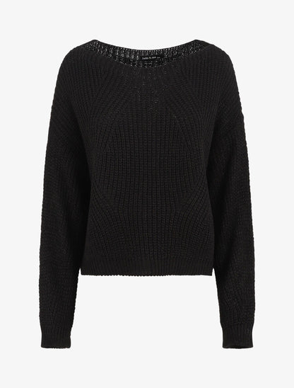 Pull loose à col bateau - Noir - 1