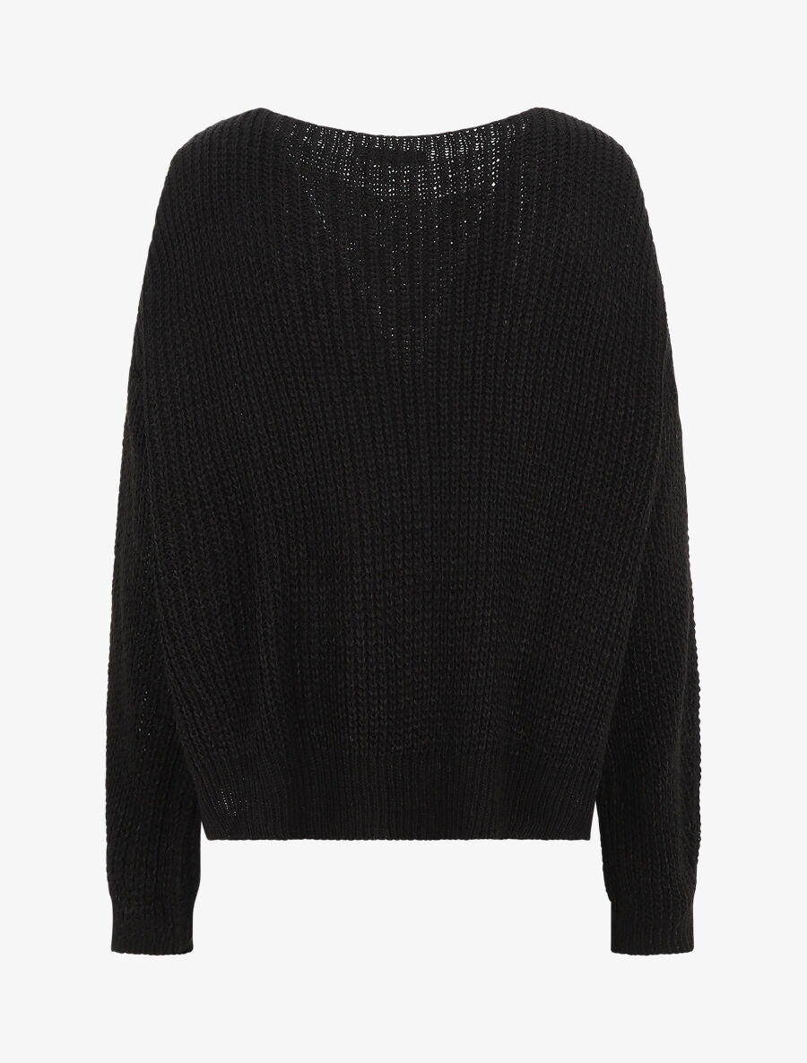Pull loose à col bateau - Noir - 2
