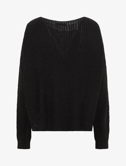 Pull loose à col bateau - Noir - 2