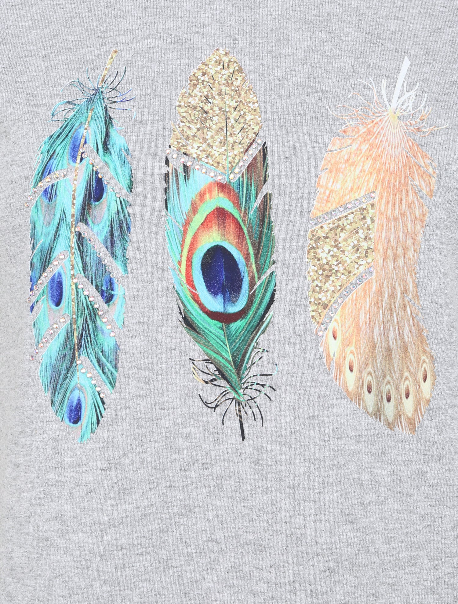 T-shirt à motif plumes et strass - Gris - 3