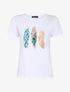 T-shirt à motif plumes et strass - Blanc - 1