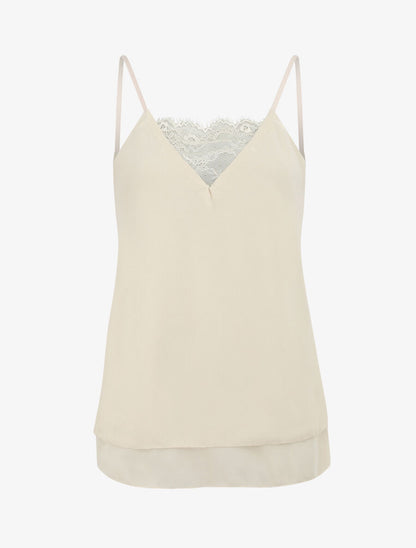 Caraco à col V en dentelle - Beige - 5