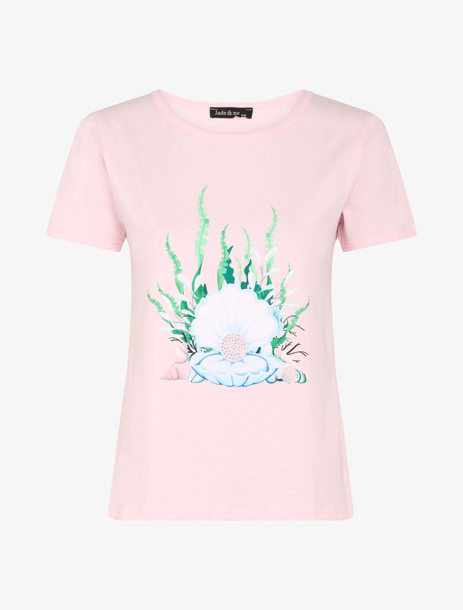 T-shirt à motif coquillage et strass - Rose - 4