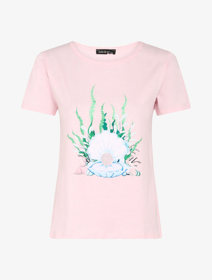 T-shirt à motif coquillage et strass - Rose - 4