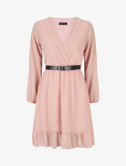 Robe mi-longue cache-coeur à imprimé graphique doré - Rose - 1