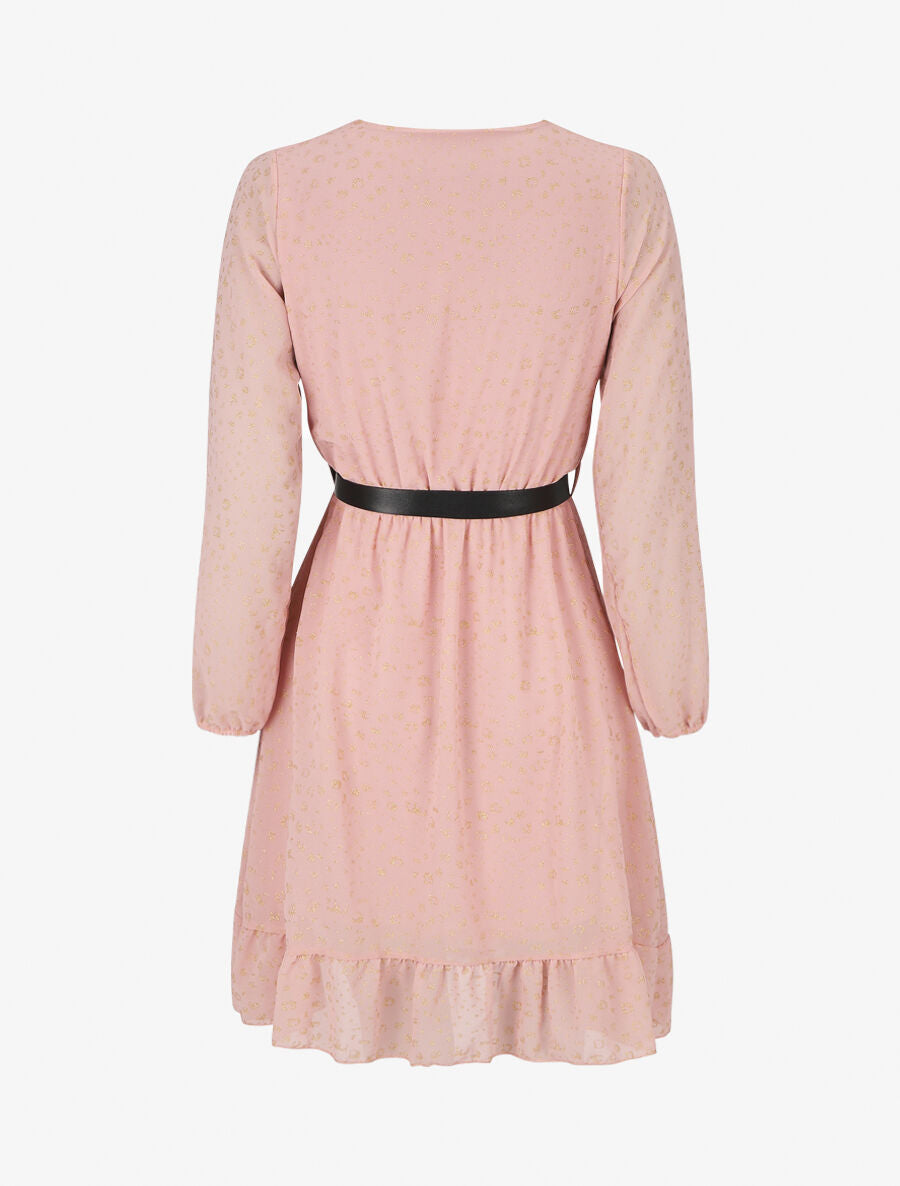 Robe mi-longue cache-coeur à imprimé graphique doré - Rose - 2