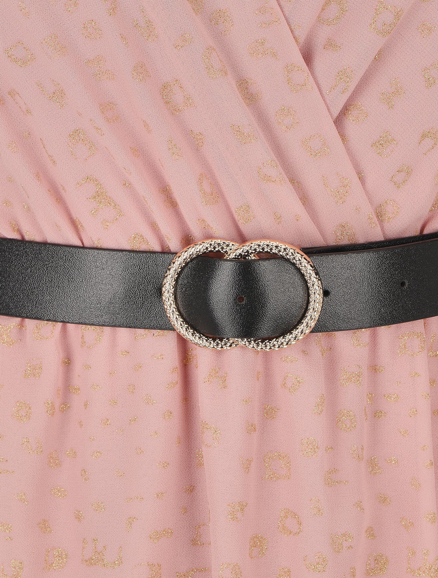 Robe mi-longue cache-coeur à imprimé graphique doré - Rose - 3