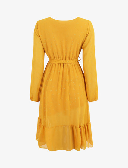 Robe élastiquée imprimée feuilles irisées - Jaune - 2