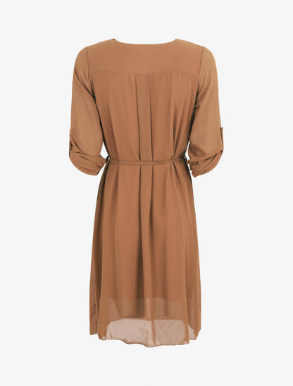 Robe en voile à col V zippée - Camel - 2