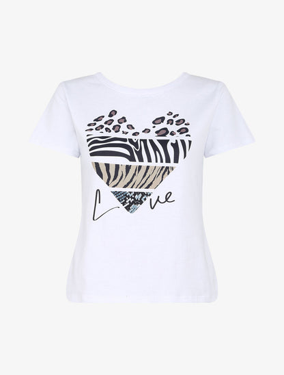 T-shirt à motif coeur et imprimé animaux - Blanc - 3