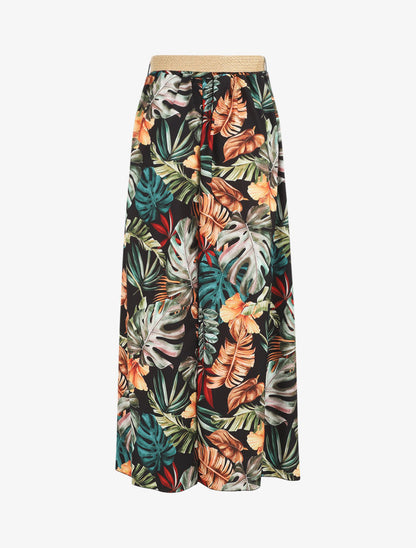 Jupe longue à imprimé tropical - Noir - 2