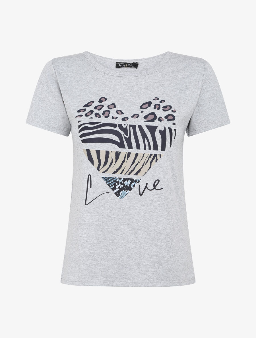 T-shirt à motif coeur et imprimé animaux - Gris - 4