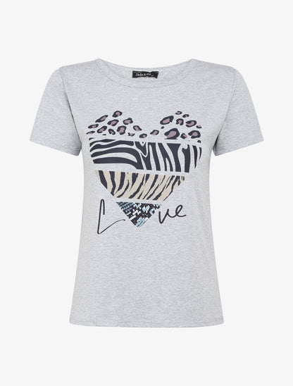 T-shirt à motif coeur et imprimé animaux - Gris - 4