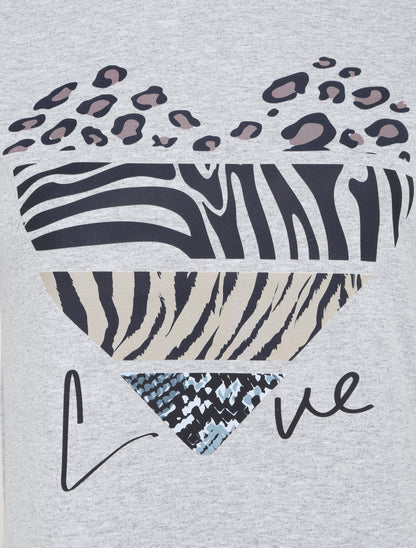 T-shirt à motif coeur et imprimé animaux - Gris - 3